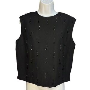 Vintage 1960s Jo Matthews Beaded Rhinestone Sleeveless Blouse Medium